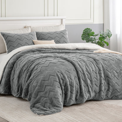 Fluffy Twin Comforter Set - Super Soft Sherpa Black Comforter for Twin Size Bed, Luxury Warm Bedding Set for Winter, Fuzzy Bed Set 2 piece