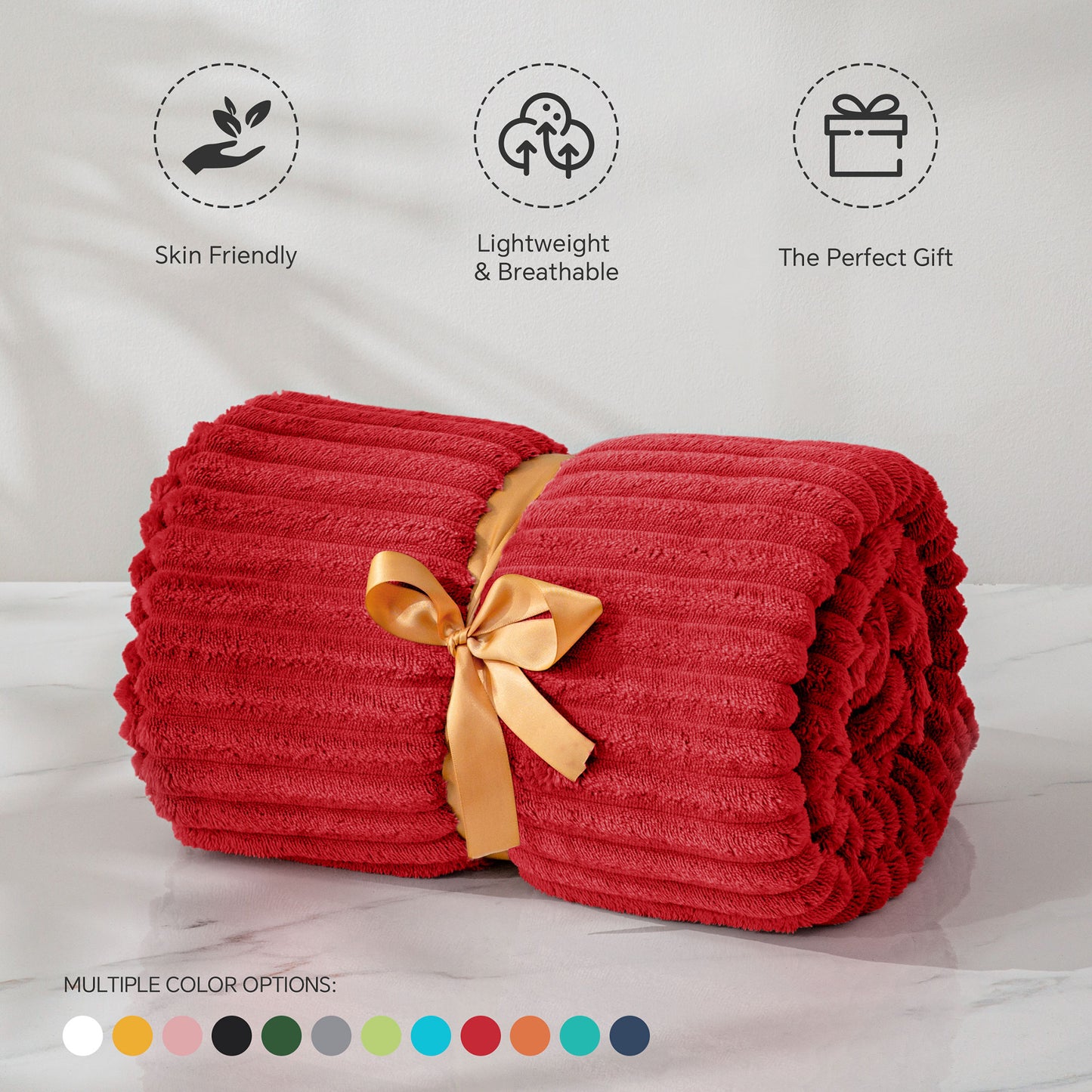 Fleece Blanket - 3D Ribbed Jacquard Decorative Throw Blanket for Couch & Bed, Lightweight Warm Cozy Soft Fuzzy Blankets All Seasons Suitable