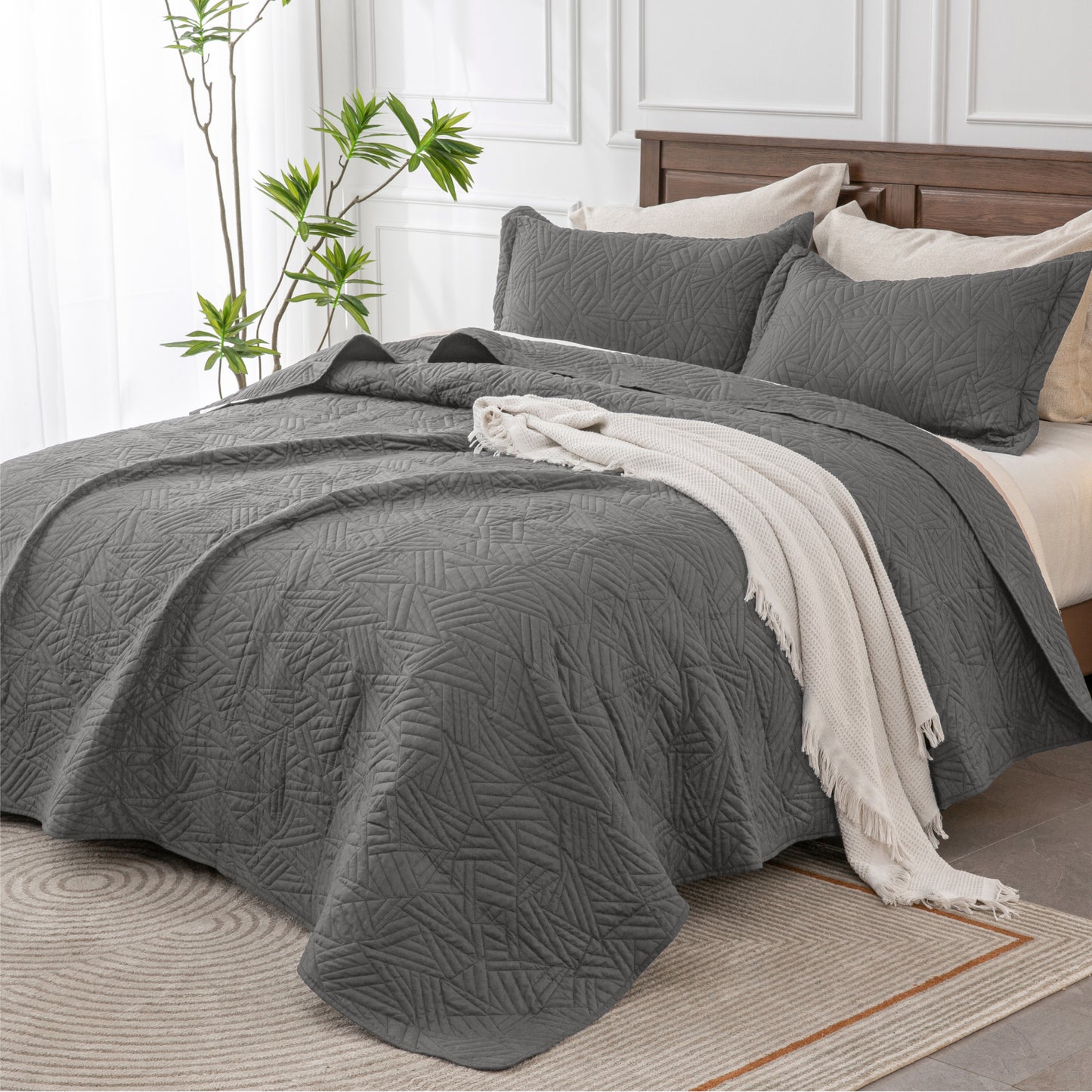 Quilts Sets - Summer Lightweight Bedspreads - Soft Modern Weave Pattern Coverlet Bed Set - 3 Piece (1 Quilt 90" x 96" + 2 Pillow Shams 20" x 26")