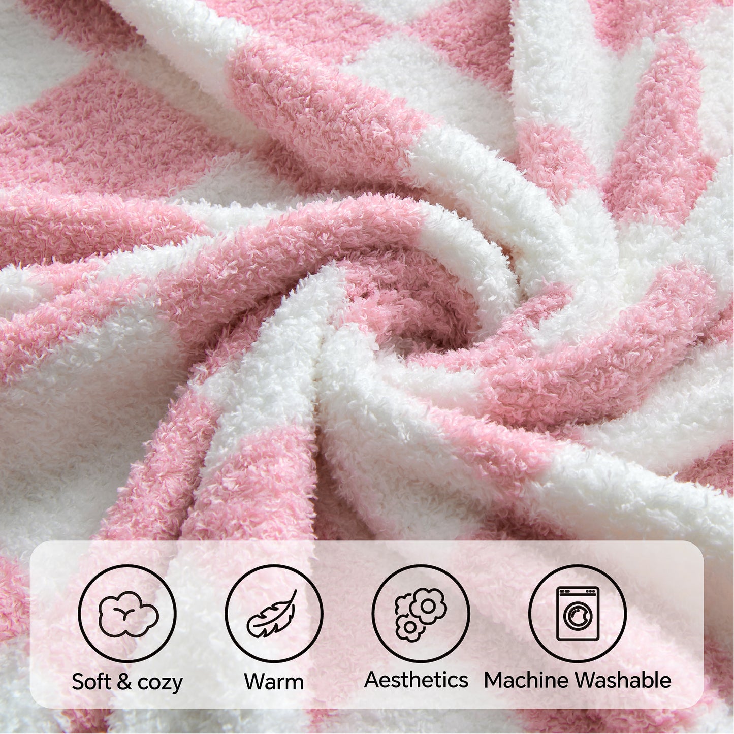 Checkered Blankets Queen Size - Ultra Soft Cozy Knit Fluffy Blanket, 350GSM Thick Warm Winter Large Blanket for Couch, Bed