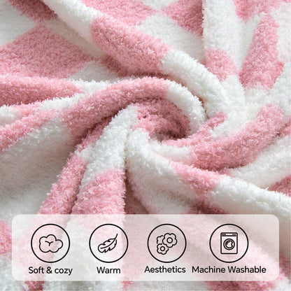 Checkered Blankets Queen Size - Ultra Soft Cozy Knit Fluffy Blanket, 350GSM Thick Warm Winter Large Blanket for Couch, Bed