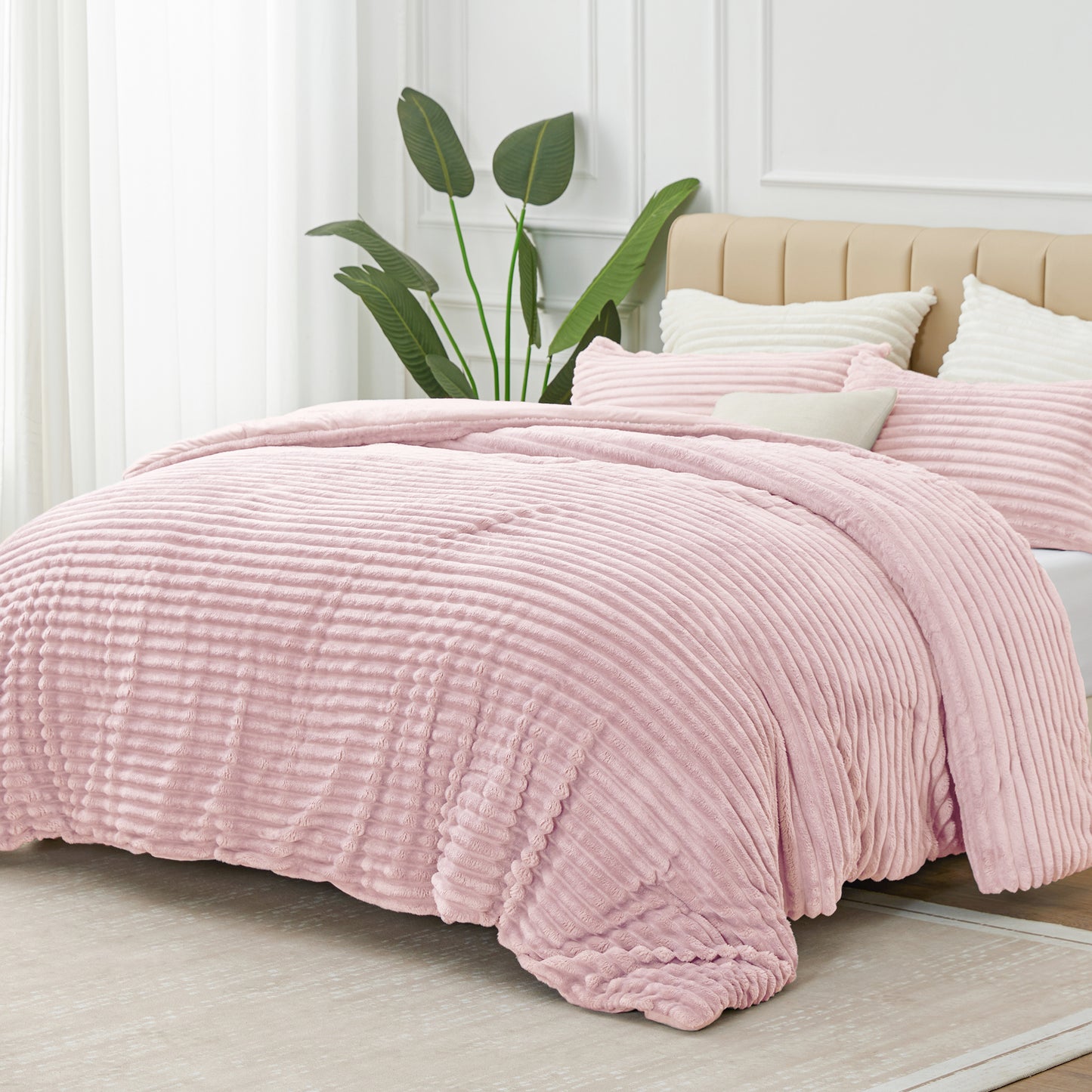 Fleece Comforter Set -Super Soft & Warm Fluffy Bedding, Luxury Fuzzy Heavy Bed Set for Winter