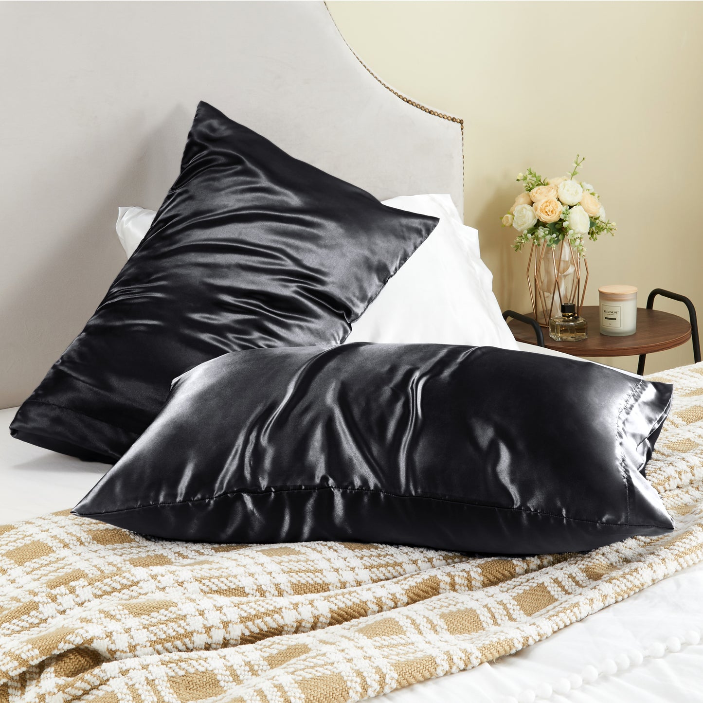 Satin Silk Pillowcase for Hair and Skin, Pillow Cases Set of 4 Pack Super Soft Pillow Case with Envelope Closure