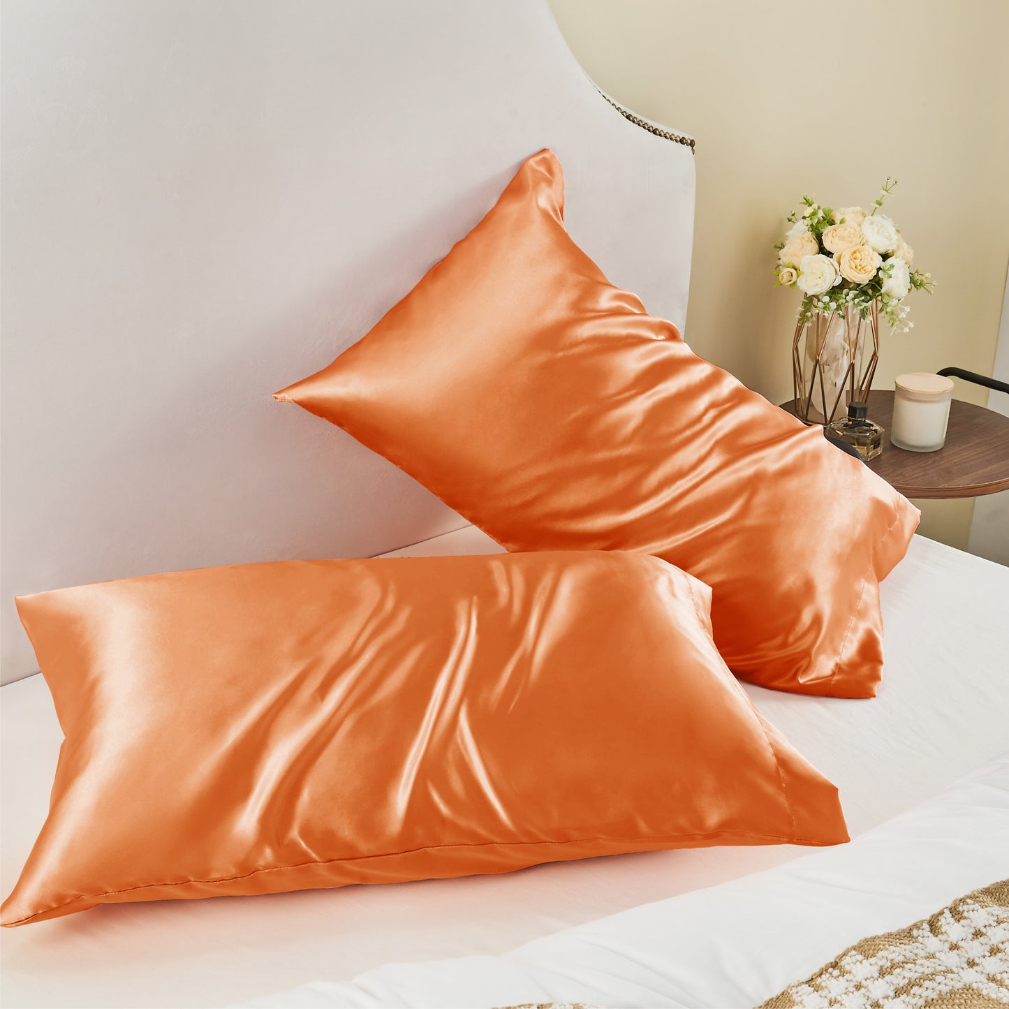 Satin Silk Pillowcase for Hair and Skin, Pillow Cases Set of 2 Pack, Super Soft Silky Pillow Case with Envelope Closure