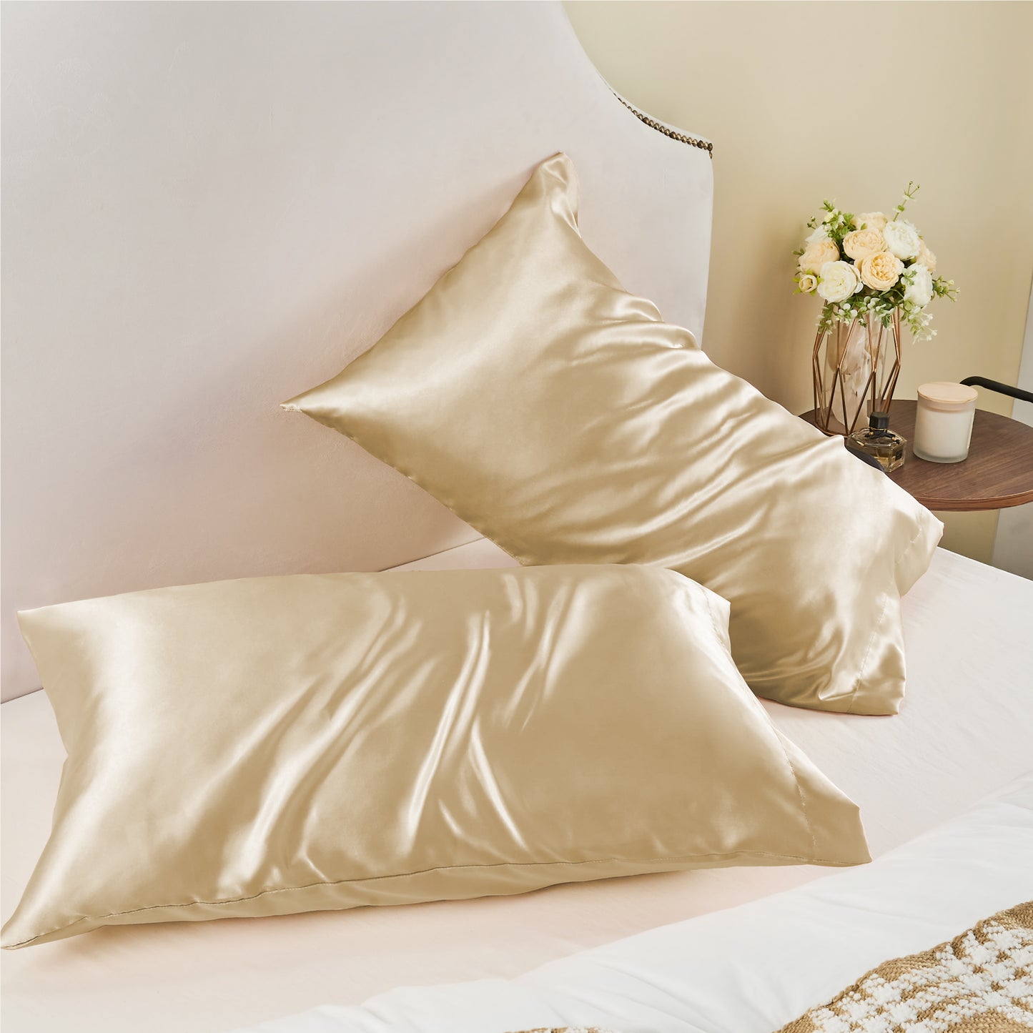 Satin Silk Pillowcase for Hair and Skin, Pillow Cases Set of 2 Pack, Super Soft Silky Pillow Case with Envelope Closure