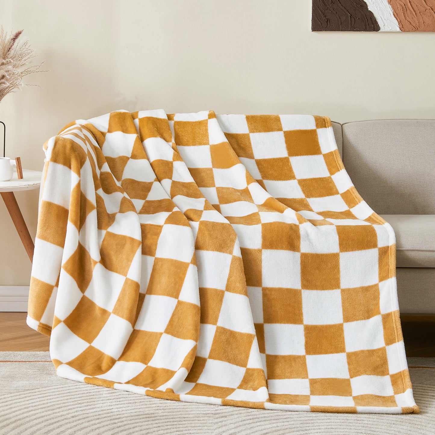 Checkered Throw Blanket for Couch and Bed, Luxurious Decorative Fleece Blanket with Checkerboard Grid Home Decor, Soft and Cozy Throw Blanket for Spring and Summer