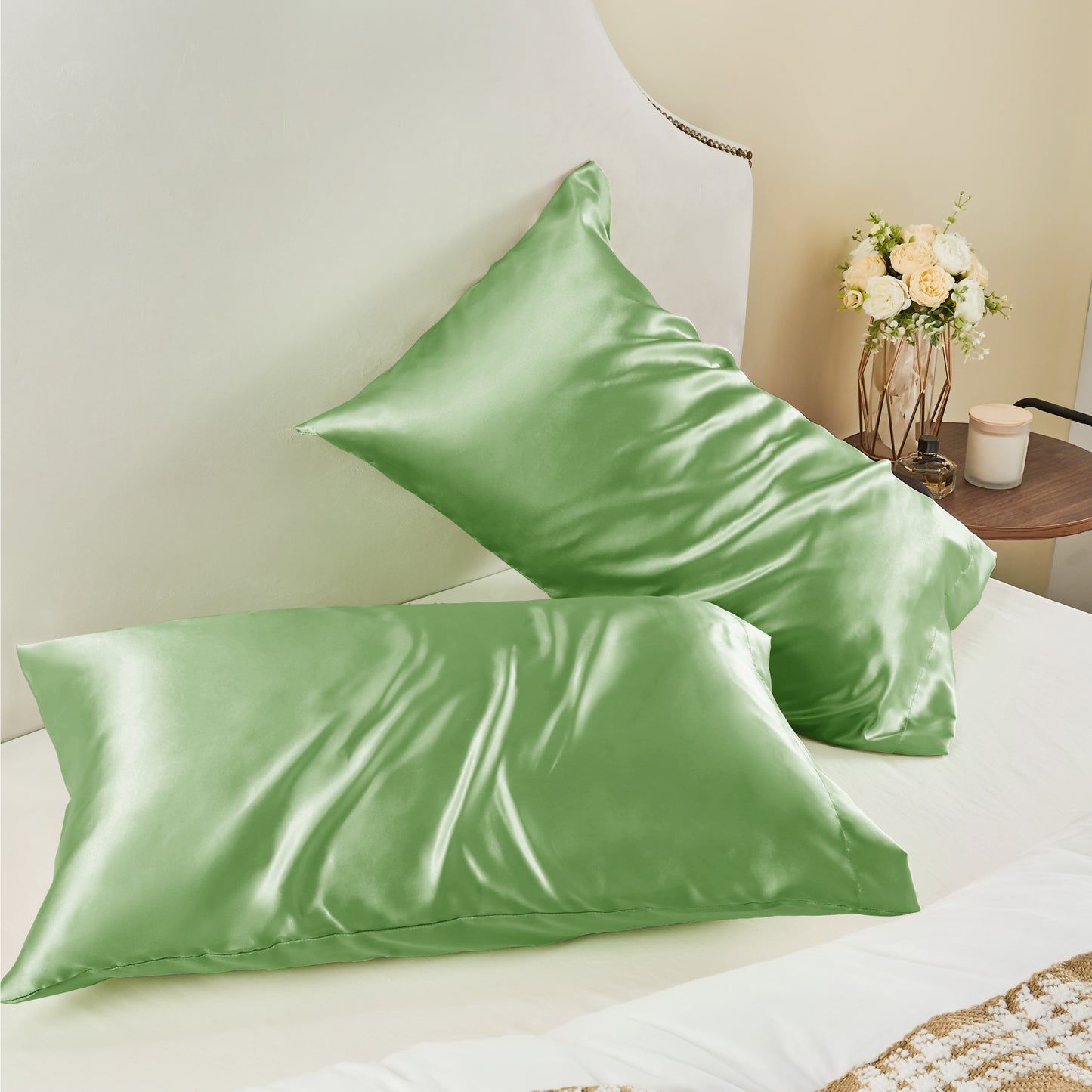 Satin Silk Pillowcase for Hair and Skin, Pillow Cases Set of 2 Pack, Super Soft Silky Pillow Case with Envelope Closure