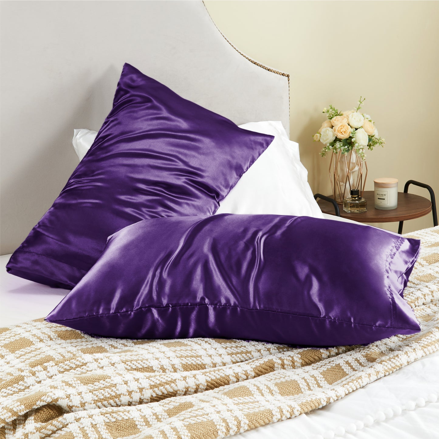 Satin Silk Pillowcase for Hair and Skin, Pillow Cases Set of 2 Pack, Super Soft Silky Pillow Case with Envelope Closure