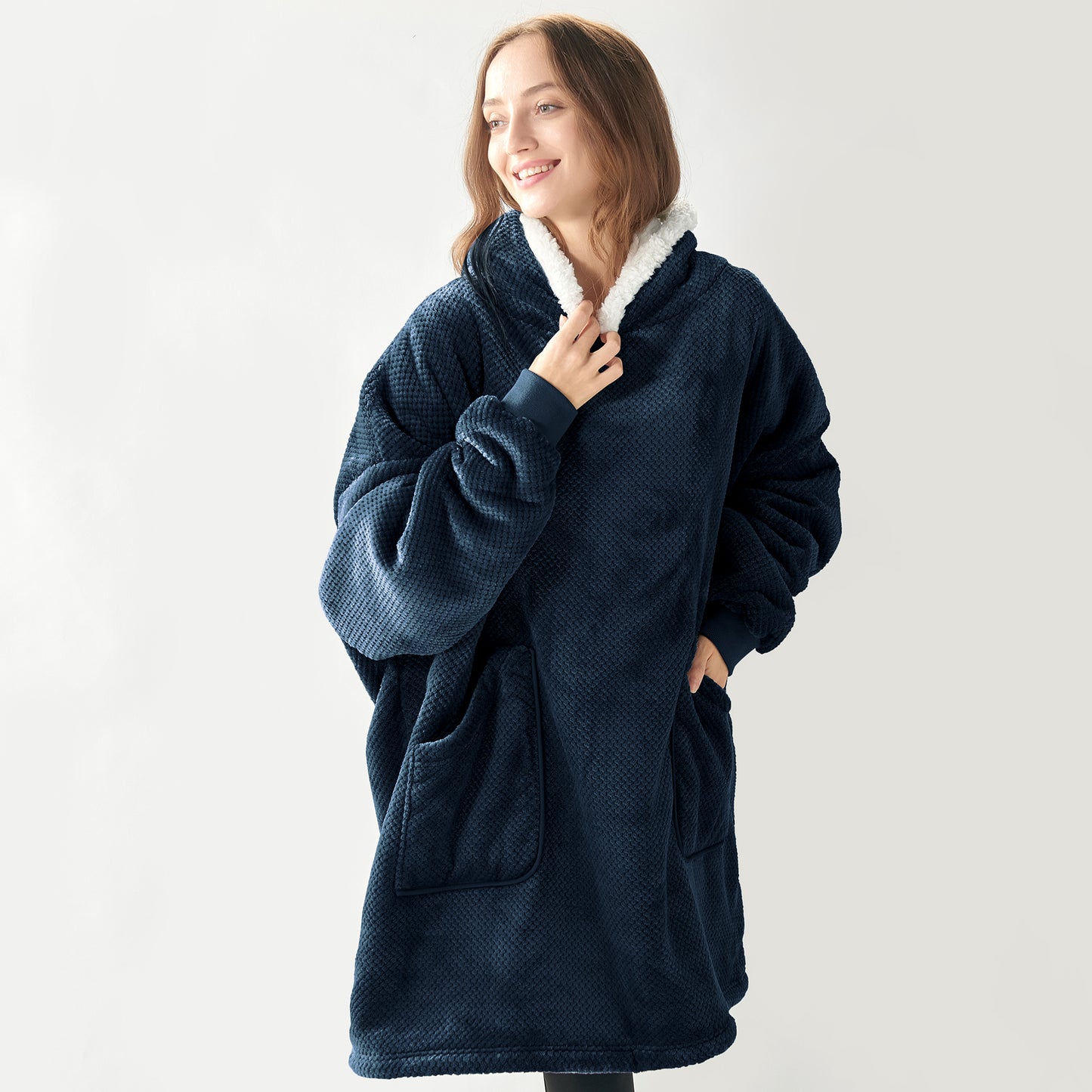 Wearable Blanket Hoodie, Oversized Cozy Warm Sherpa Hooded Blanket Adult, Long Sweatshirt Blanket for Women Men Teen