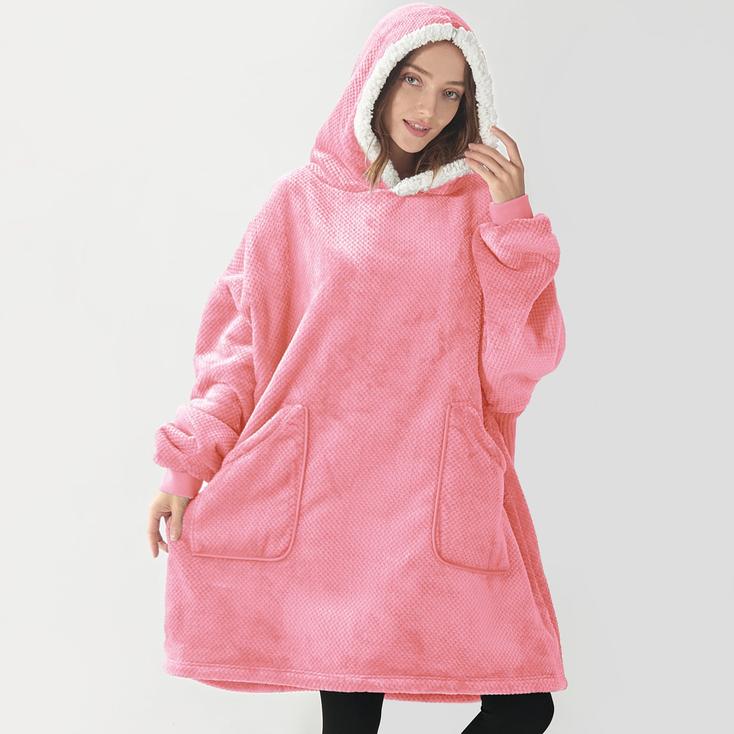 Wearable Blanket Hoodie, Oversized Cozy Warm Sherpa Hooded Blanket Adult, Long Sweatshirt Blanket for Women Men Teen