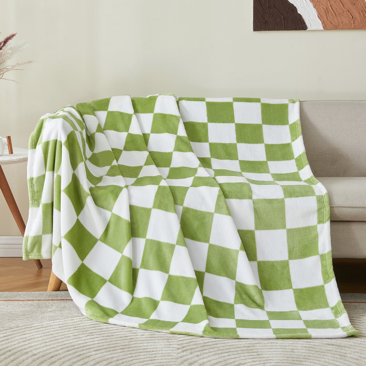 Checkered Throw Blanket for Couch and Bed, Luxurious Decorative Fleece Blanket with Checkerboard Grid Home Decor, Soft and Cozy Throw Blanket for Spring and Summer