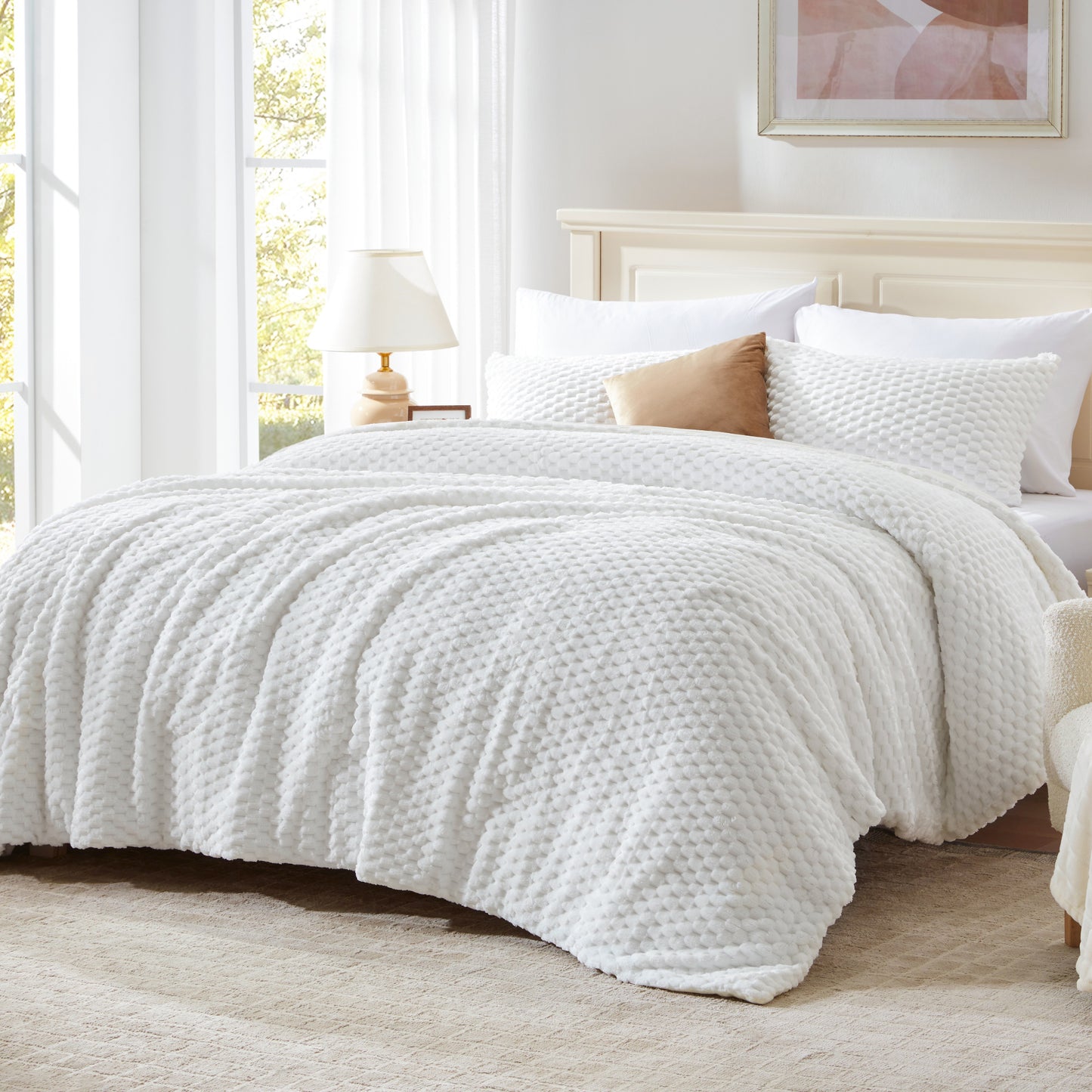 Fluffy Comforter Set - Fleece Soft Comforter for Bed, Luxury Warm Bedding Set for Winter, Fuzzy Bed Set