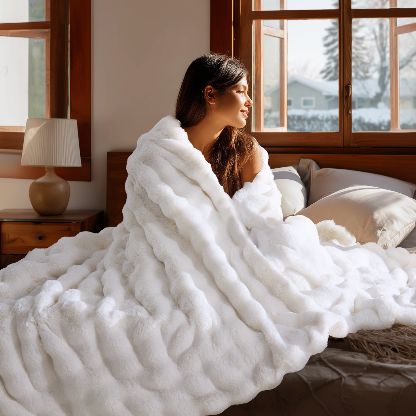 BEDELITE Faux Fur Throw Blanket, Soft Cozy Plush Bubble Blanket for Couch Sofa Bedroom Living Room Decor - 870GSM Thick Warm Fuzzy Fluffy Faux Rabbit Fur Blanket