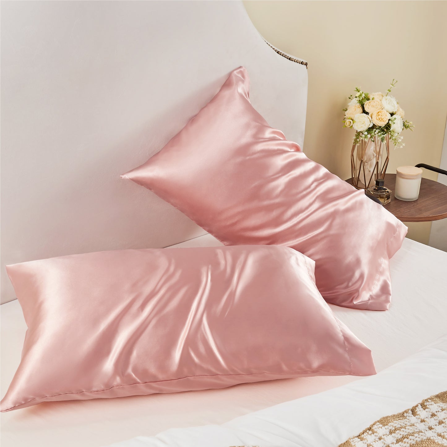 Satin Silk Pillowcase for Hair and Skin, Pillow Cases Set of 2 Pack, Super Soft Silky Pillow Case with Envelope Closure