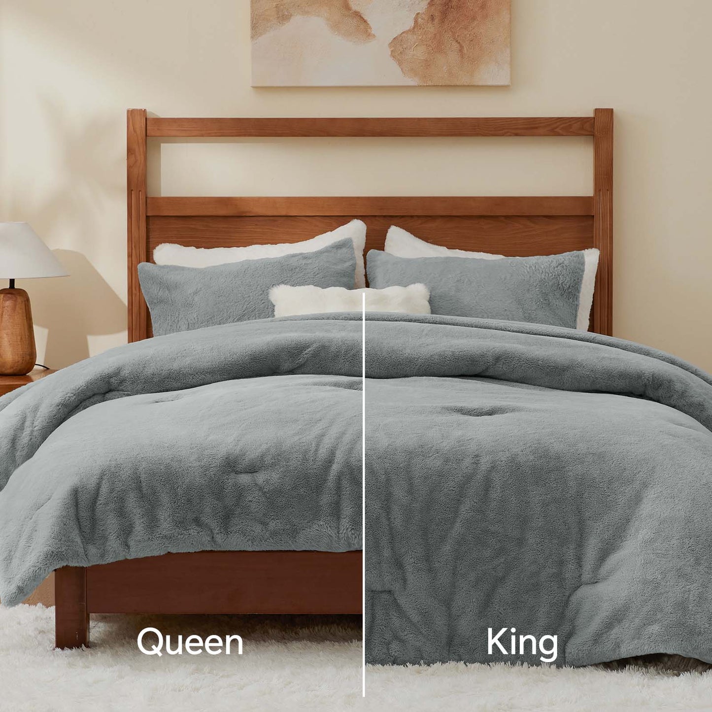 BEDELITE Faux Fur Fleece Queen Comforter Set - Fluffy & Warm Grey Comforter Queen Size,Ultra Soft and Cozy Winter Bedding Set,Fuzzy Thick Bed Set,1 Comforter and 2 Pillowcases