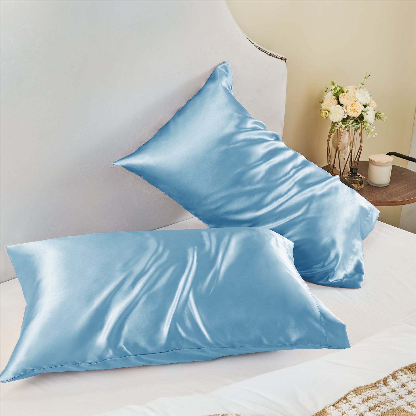 Satin Silk Pillowcase for Hair and Skin, Pillow Cases Set of 2 Pack, Super Soft Silky Pillow Case with Envelope Closure