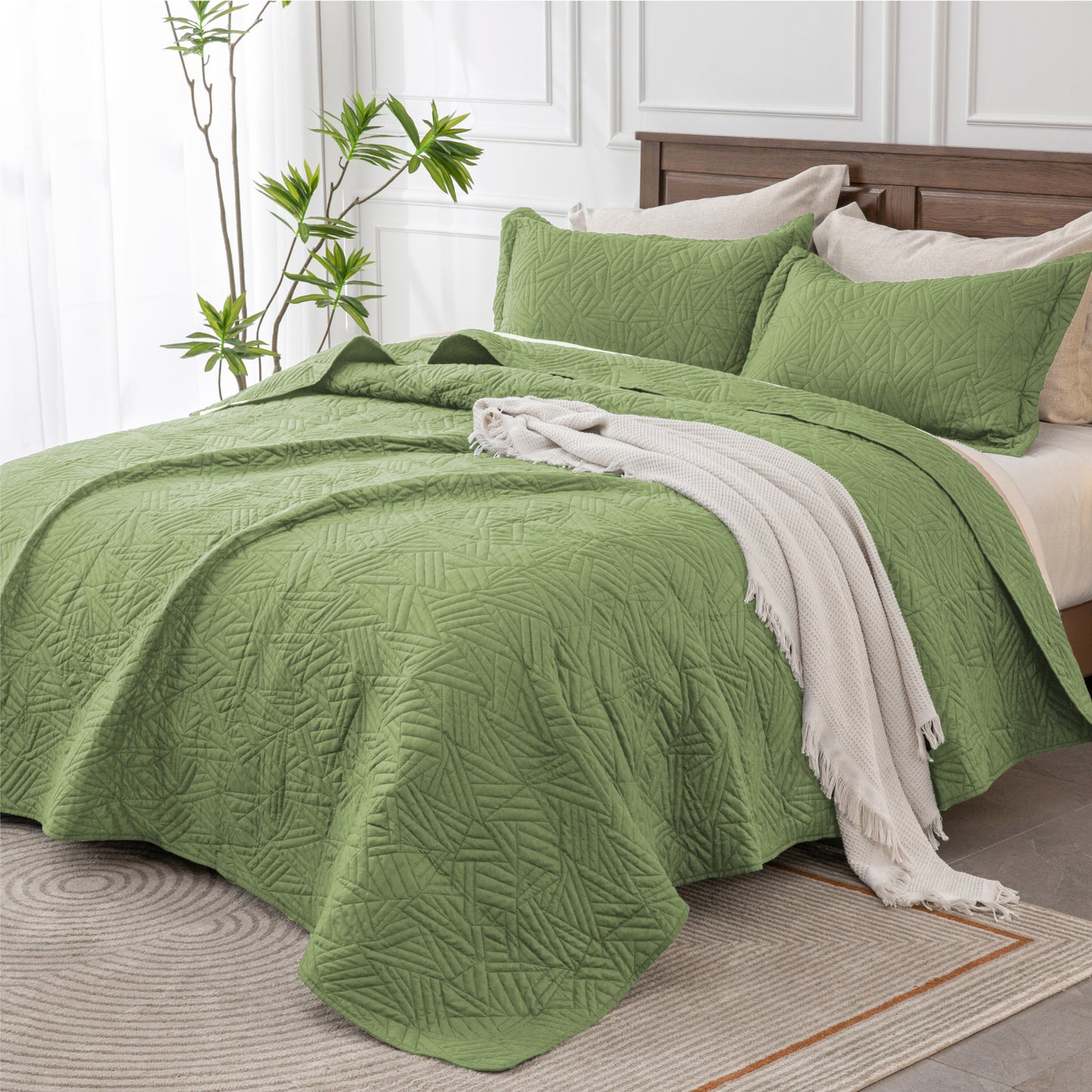 Quilts Sets - Summer Lightweight Bedspreads - Soft Modern Weave Pattern Coverlet Bed Set - 3 Piece (1 Quilt 90" x 96" + 2 Pillow Shams 20" x 26")