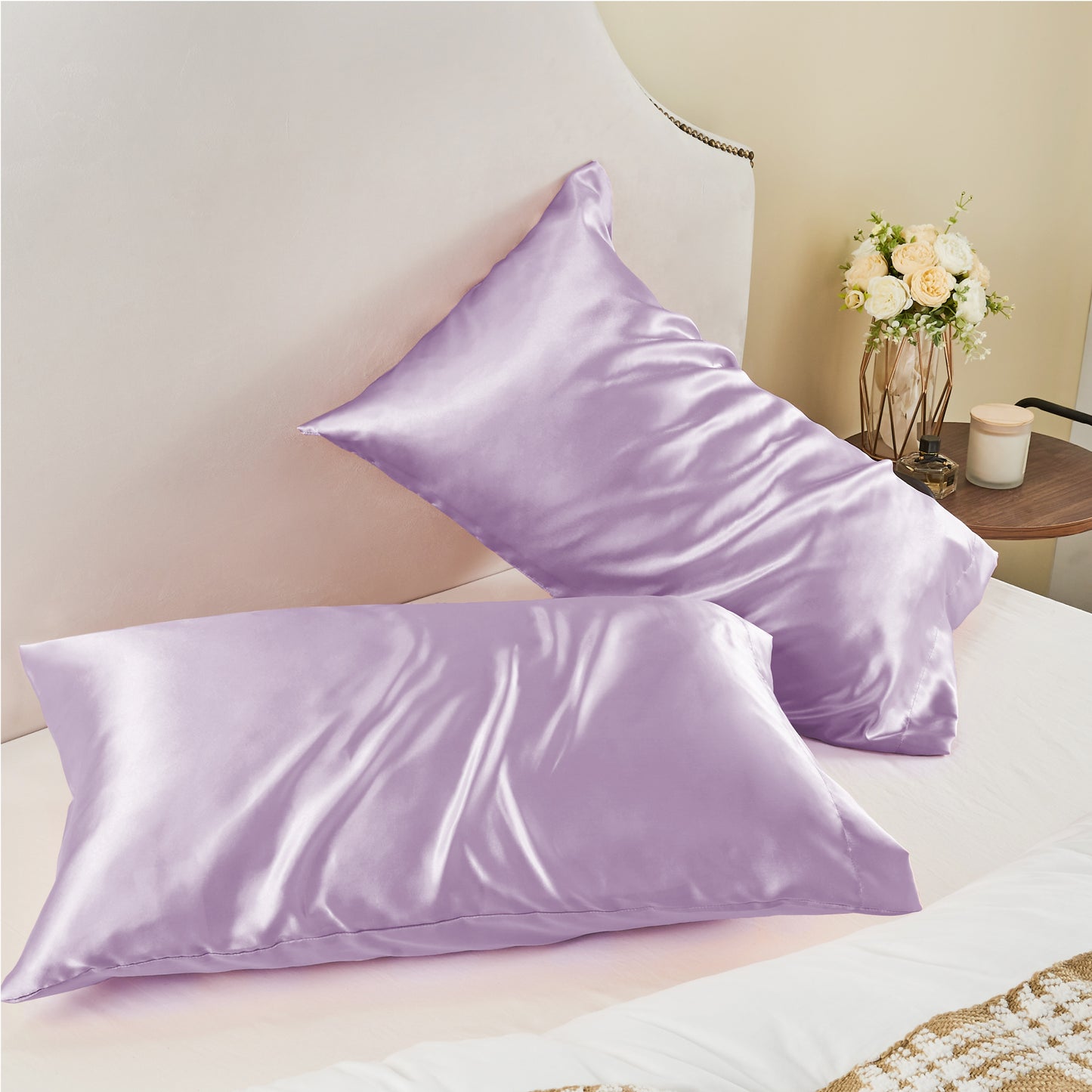 Satin Silk Pillowcase for Hair and Skin, Pillow Cases Set of 2 Pack, Super Soft Silky Pillow Case with Envelope Closure