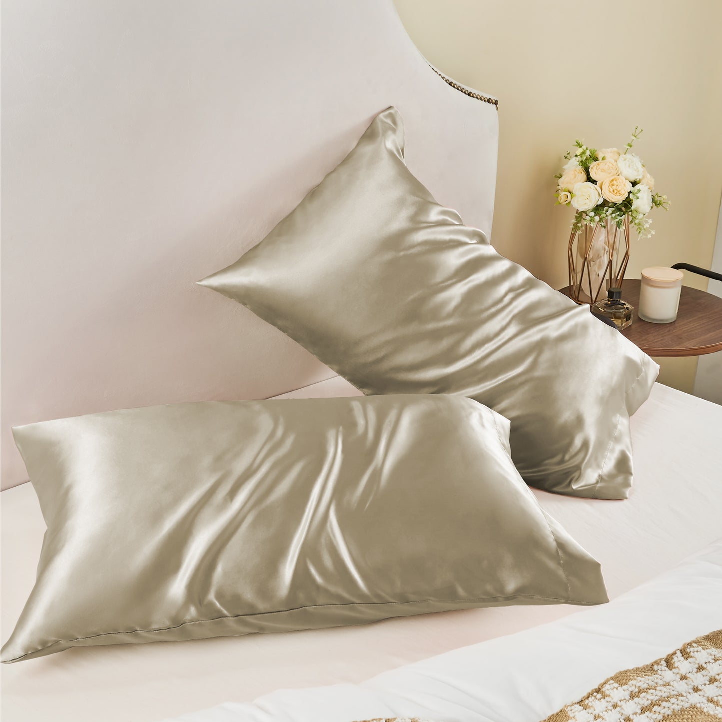 Satin Silk Pillowcase for Hair and Skin, Pillow Cases Set of 2 Pack, Super Soft Silky Pillow Case with Envelope Closure