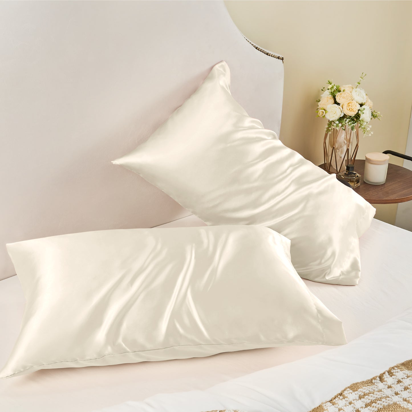 Satin Silk Pillowcase for Hair and Skin, Pillow Cases Set of 2 Pack, Super Soft Silky Pillow Case with Envelope Closure