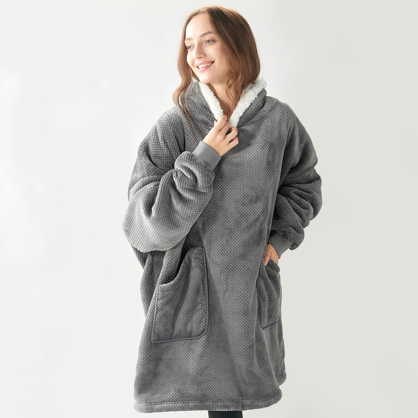 Wearable Blanket Hoodie, Oversized Cozy Warm Sherpa Hooded Blanket Adult, Long Sweatshirt Blanket for Women Men Teen