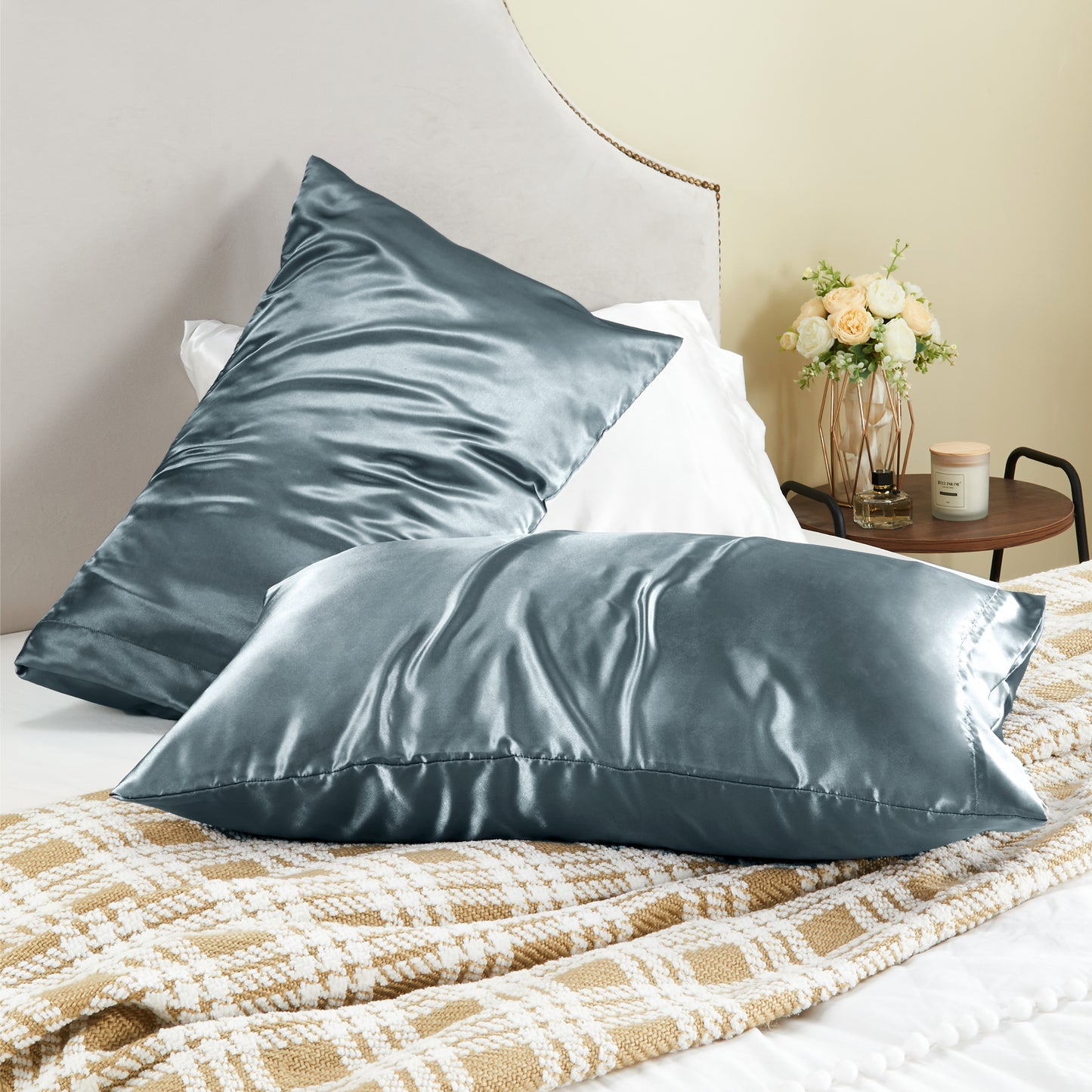 Satin Silk Pillowcase for Hair and Skin, Pillow Cases Set of 4 Pack Super Soft Pillow Case with Envelope Closure