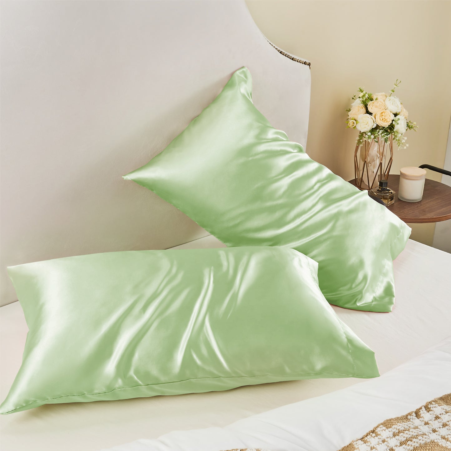 Satin Silk Pillowcase for Hair and Skin, Pillow Cases Set of 2 Pack, Super Soft Silky Pillow Case with Envelope Closure