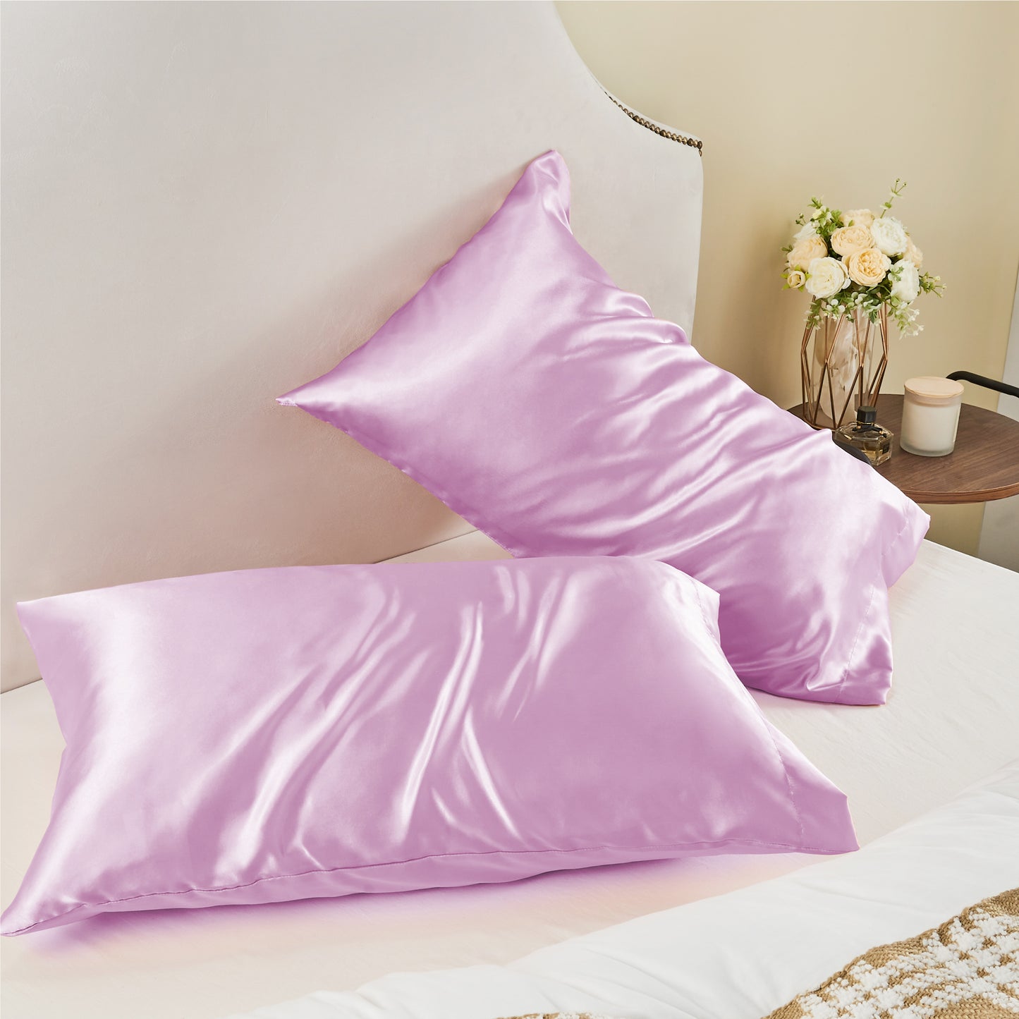 Satin Silk Pillowcase for Hair and Skin, Pillow Cases Set of 2 Pack, Super Soft Silky Pillow Case with Envelope Closure