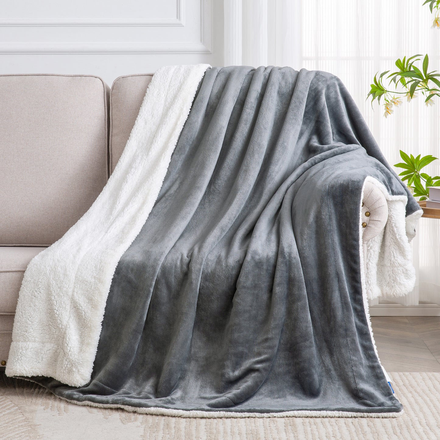 Sherpa Fleece Blanket Throw Blanket for Couch & Bed- 480GSM Thick Warm Winter Blankets, Super Soft & Cozy Fuzzy Blanket
