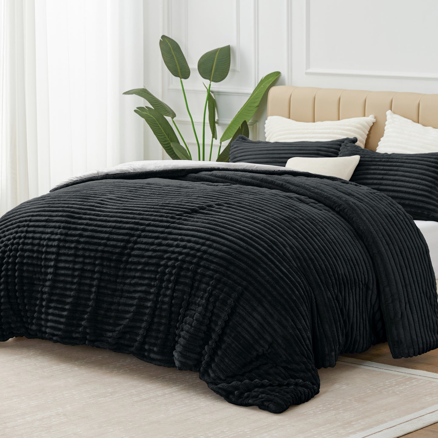 Fleece Comforter Set -Super Soft & Warm Fluffy Bedding, Luxury Fuzzy Heavy Bed Set for Winter