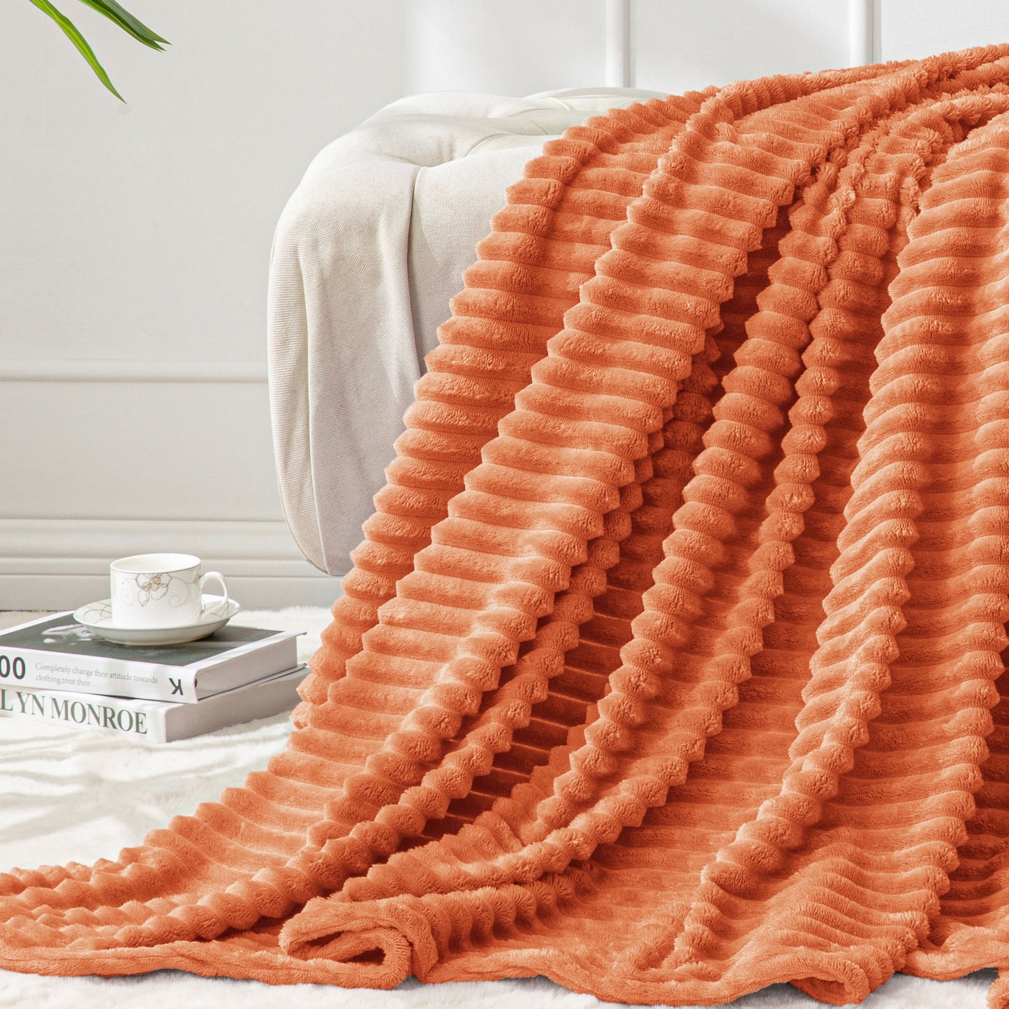 Fleece Blanket - 3D Ribbed Jacquard Decorative Throw Blanket for Couch & Bed, Lightweight Warm Cozy Soft Fuzzy Blankets All Seasons Suitable