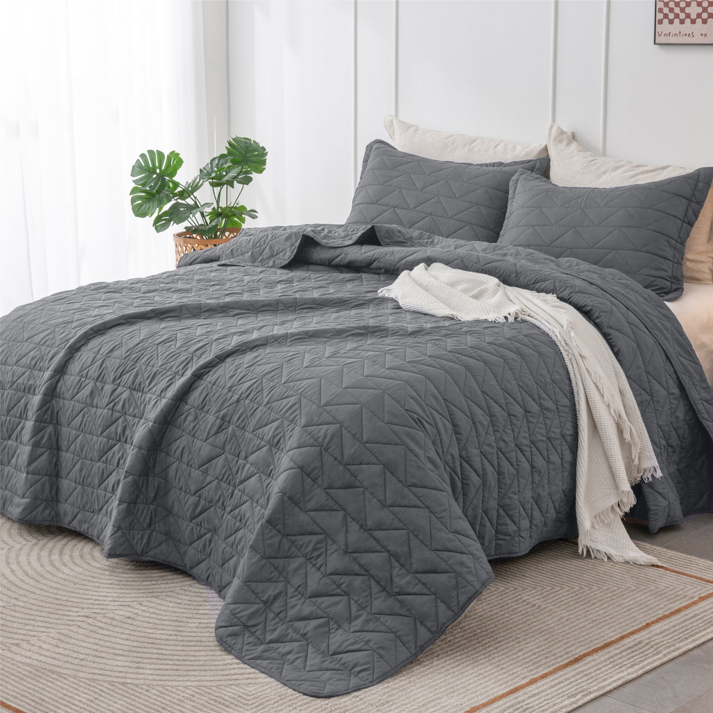 Quilts Sets - Summer Lightweight Bedspreads - Soft Modern Weave Pattern Coverlet Bed Set - 3 Piece (1 Quilt 90" x 96" + 2 Pillow Shams 20" x 26")