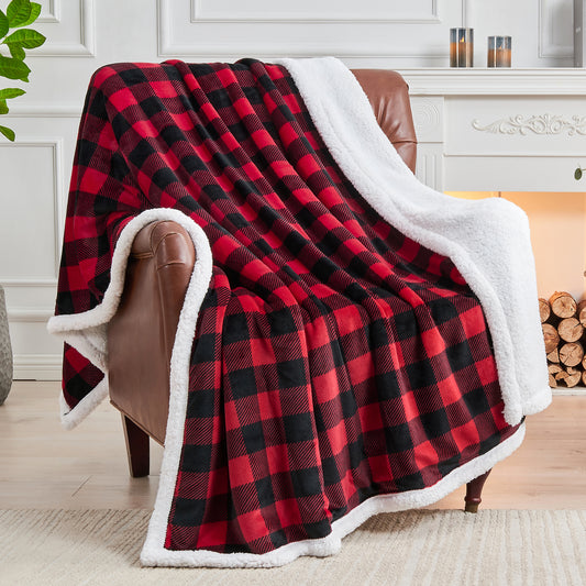 Sherpa Fleece Blanket - Buffalo Plaid Christmas Blanket, Super Soft Cozy Warm Thick Winter Throw Blankets for Couch and Bed