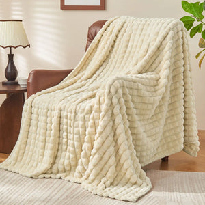 3D Checkered Jacquard Throw Blanket Beige