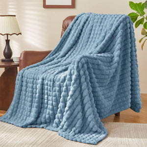 3D Checkered Jacquard Throw Blanket Blue