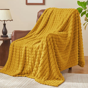 3D Checkered Jacquard Throw Blanket Brunt Orange