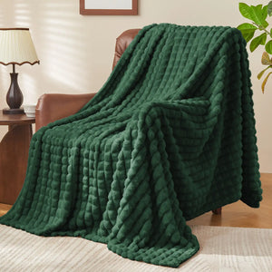 3D Checkered Jacquard Throw Blanket Emerald Green