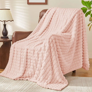 3D Checkered Jacquard Throw Blanket Pink