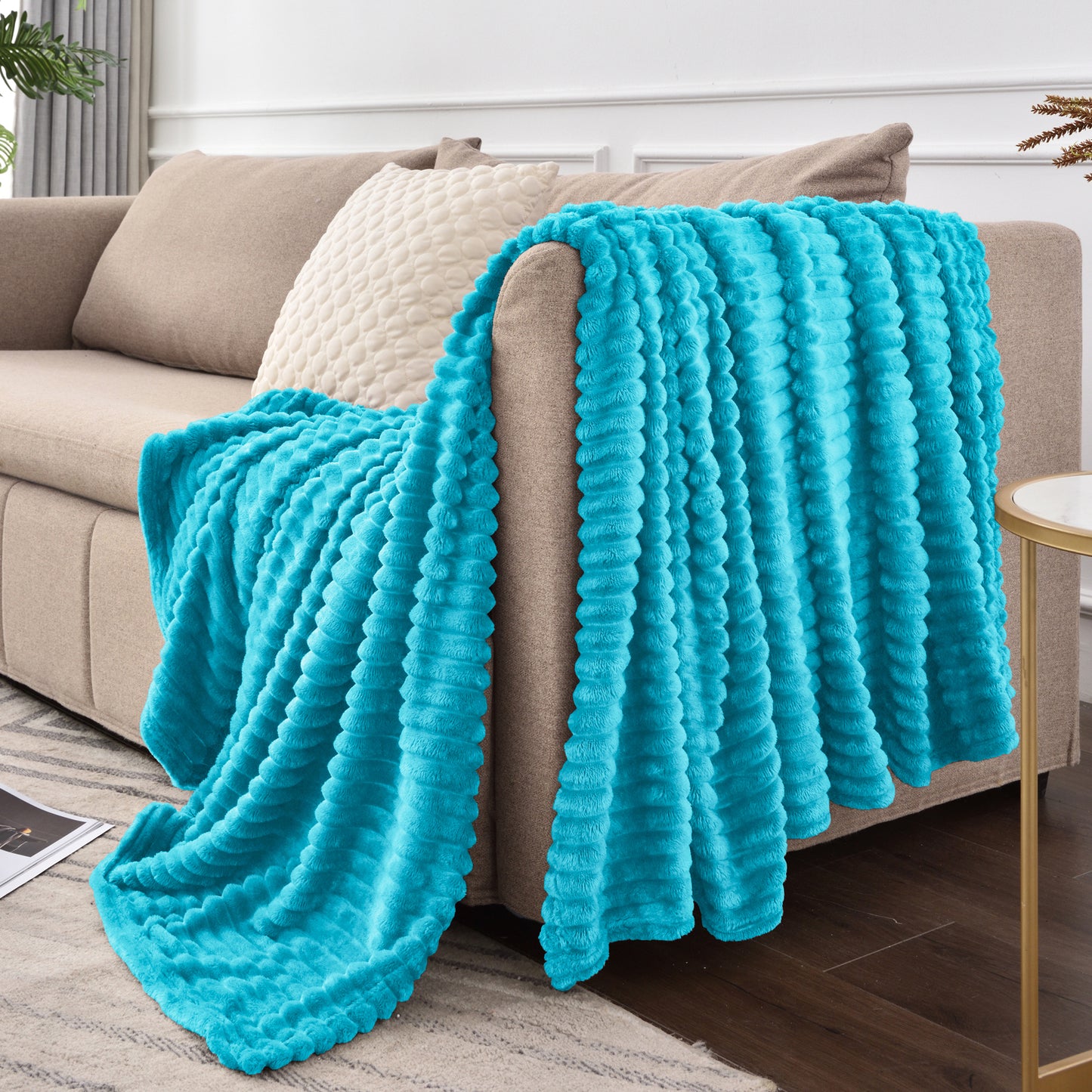 Fleece Blanket - 3D Ribbed Jacquard Decorative Throw Blanket for Couch & Bed, Lightweight Warm Cozy Soft Fuzzy Blankets All Seasons Suitable