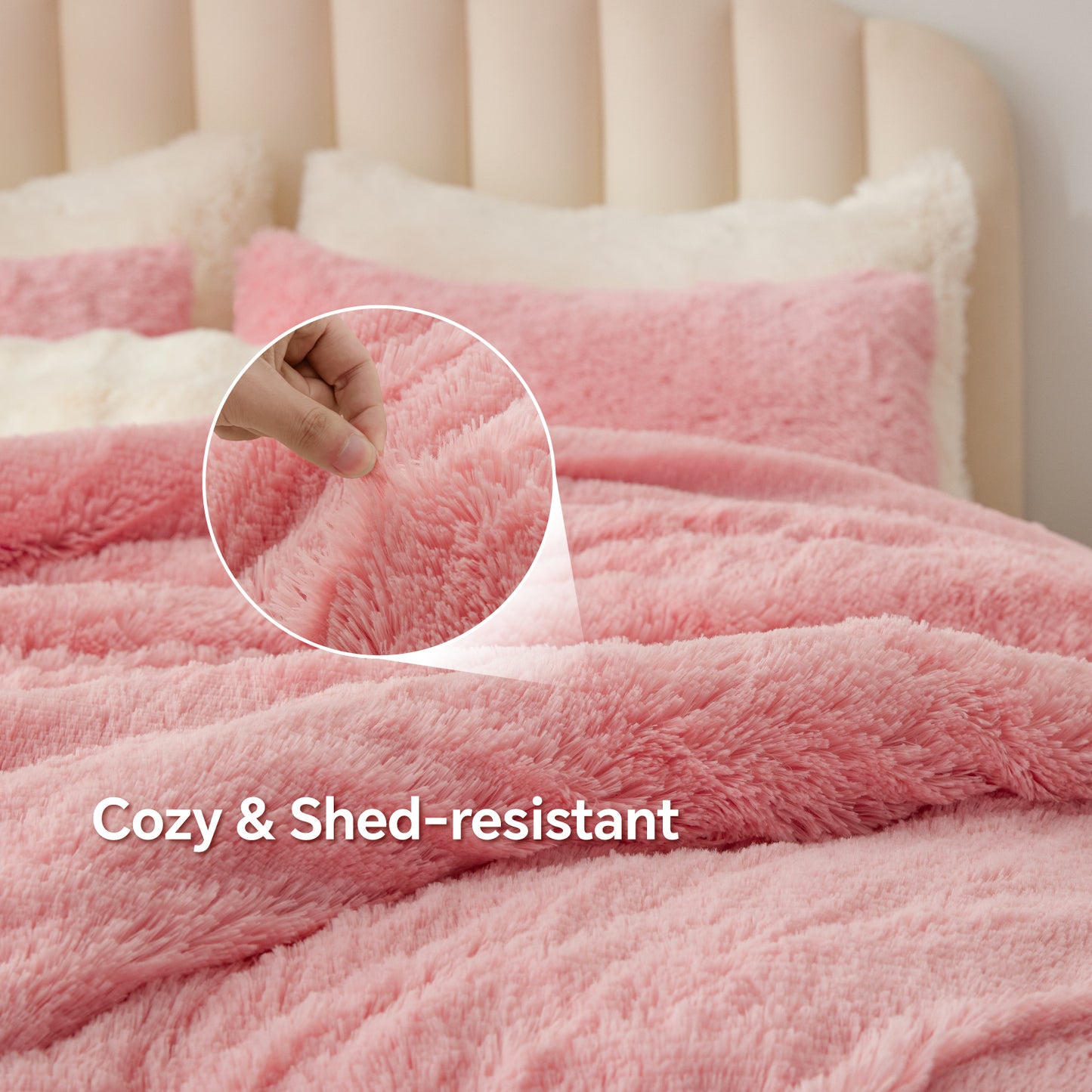 BEDELITE Fluffy Comforter Set Size, Fuzzy Faux Fur Comforter Bedding Set, 3Pieces Soft Warm Shaggy Bed Set (1 Comforter & 2 Pillowcases) as Gifts for Women