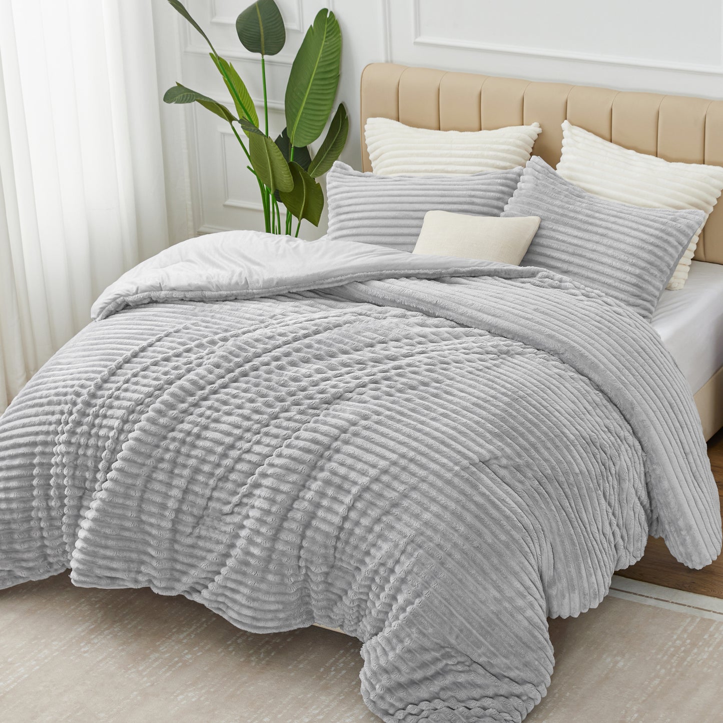 Fleece Comforter Set -Super Soft & Warm Fluffy Bedding, Luxury Fuzzy Heavy Bed Set for Winter