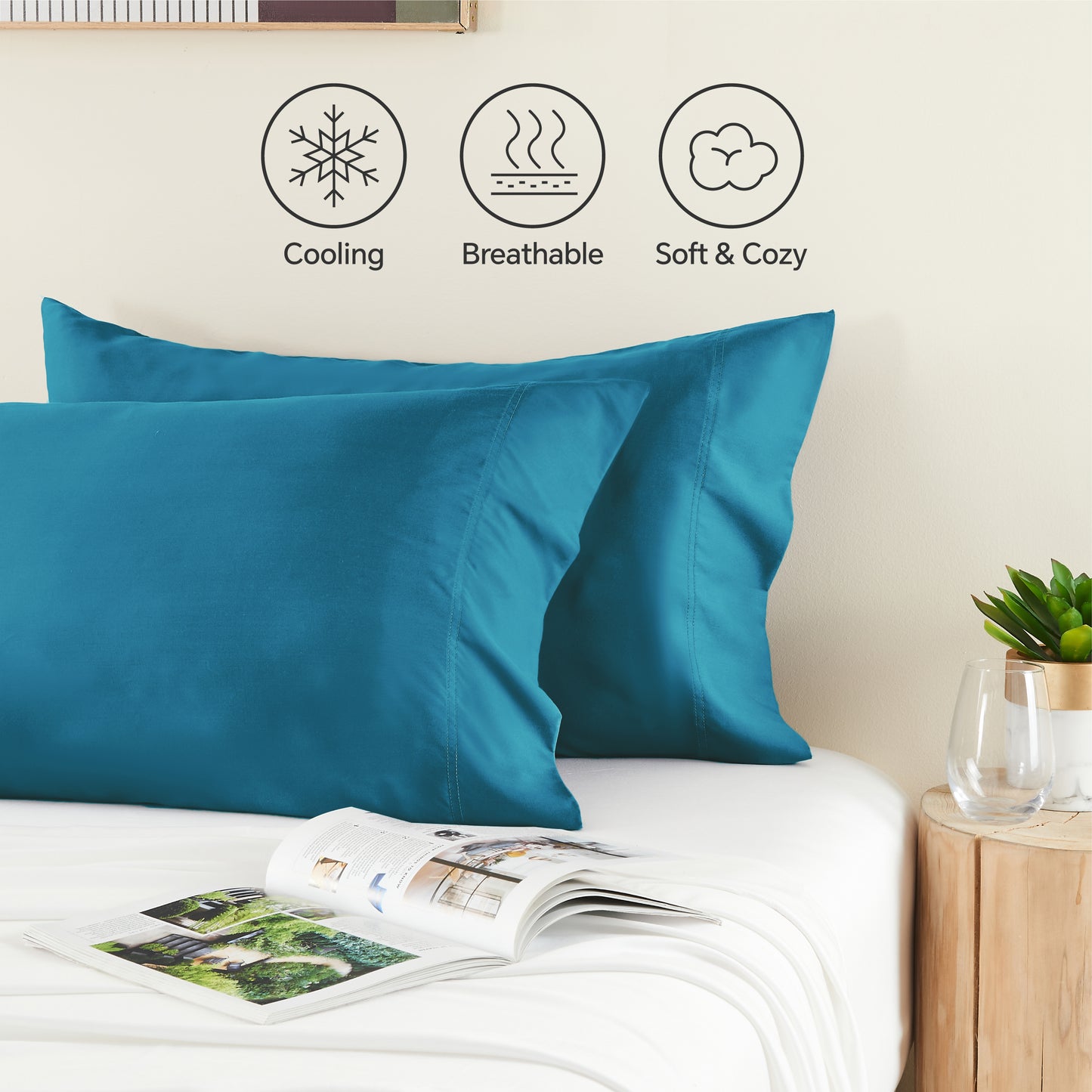 Pillow Cases Set of 2 Pack, Rayon Derived from Bamboo, Cooling Pillow Cases for Hot Sleepers & Night Sweats, Breathable and Silky Soft Envelope Pillowcases
