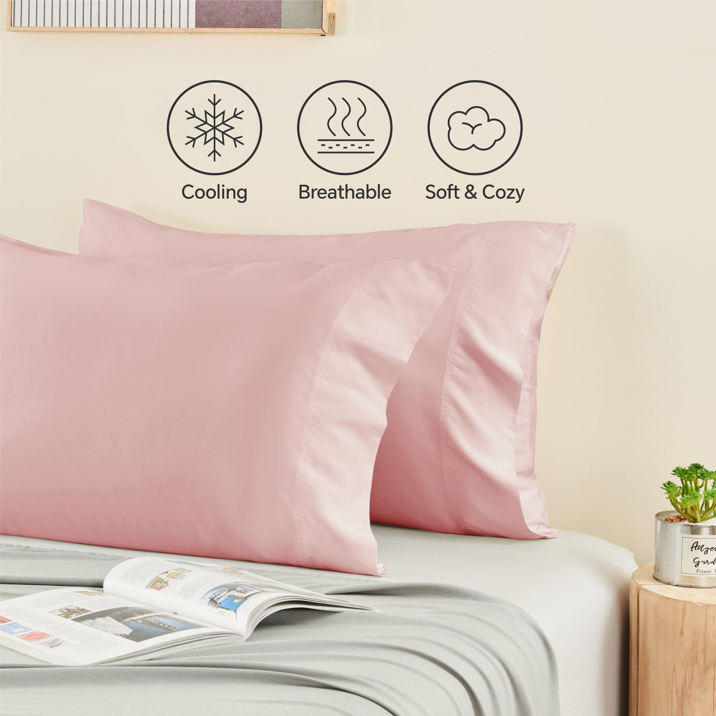 Pillow Cases Set of 2 Pack, Rayon Derived from Bamboo, Cooling Pillow Cases for Hot Sleepers & Night Sweats, Breathable and Silky Soft Envelope Pillowcases