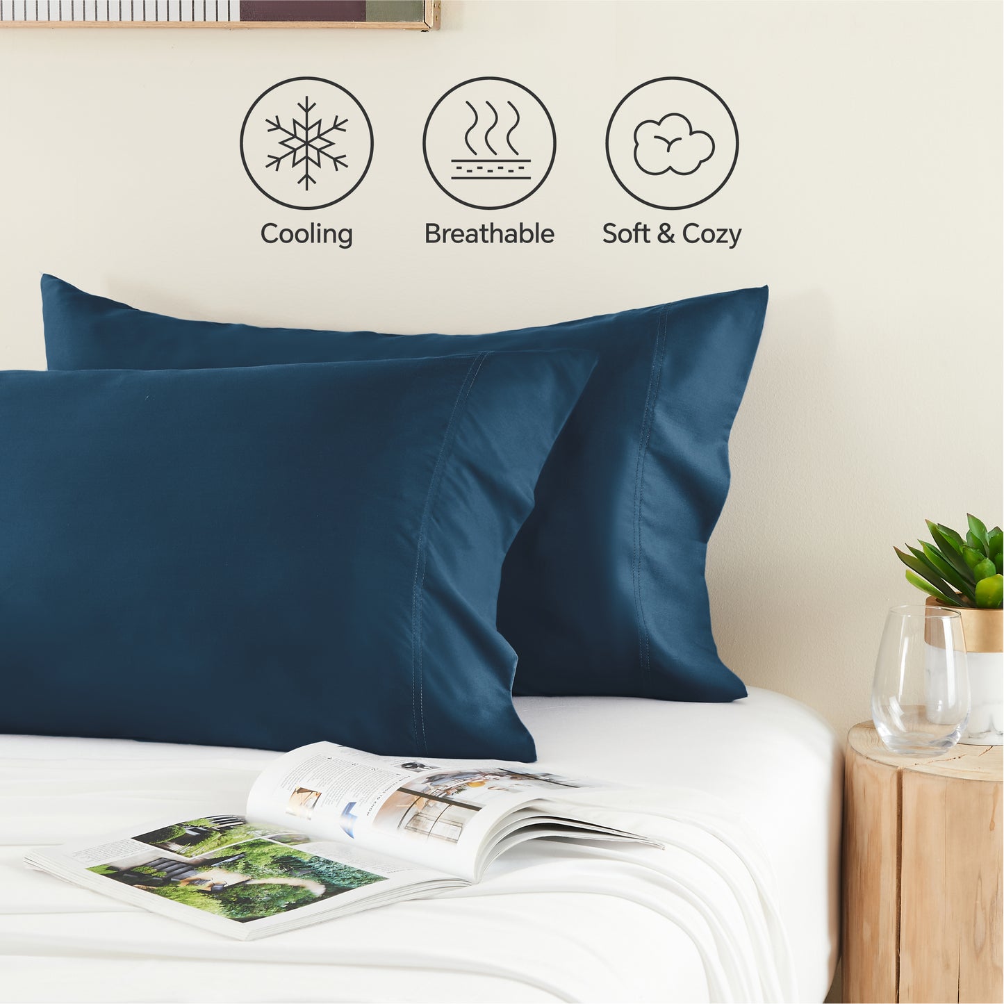 Pillow Cases Set of 2 Pack, Rayon Derived from Bamboo, Cooling Pillow Cases for Hot Sleepers & Night Sweats, Breathable and Silky Soft Envelope Pillowcases
