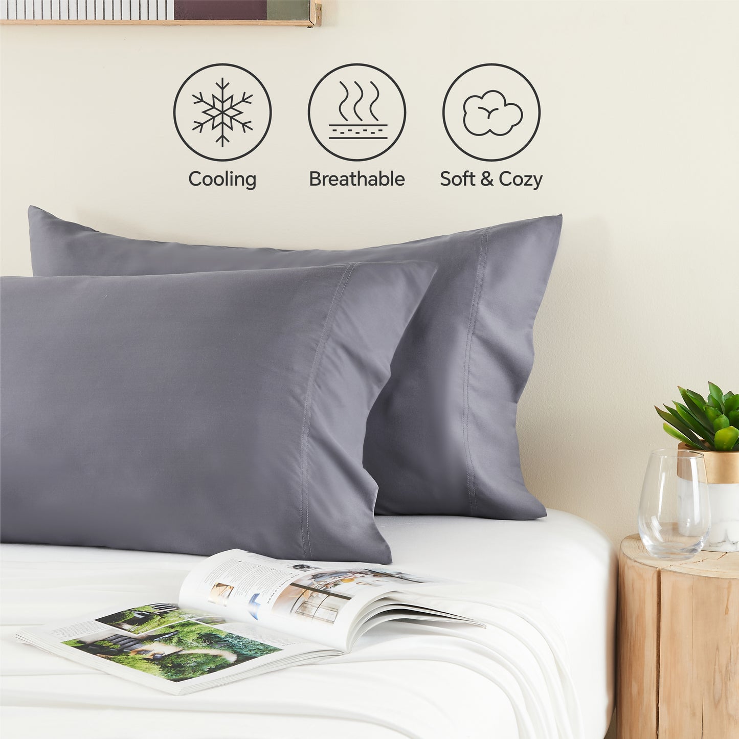 Pillow Cases Set of 2 Pack, Rayon Derived from Bamboo, Cooling Pillow Cases for Hot Sleepers & Night Sweats, Breathable and Silky Soft Envelope Pillowcases