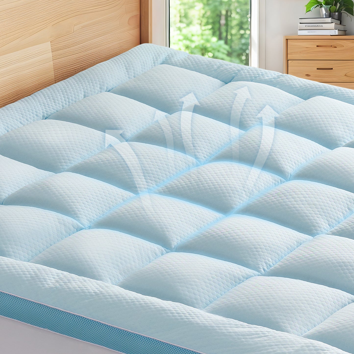 BEDELITE Cooling Mattress Topper, Queen Size Mattress Topper for Hot Sleepers, Extra Thick Soft 1200 GSM Quilted Bed Pad Cover with a Deep Pocket Fitted to 8-21 Inches for Home, Bedroom, Hotel