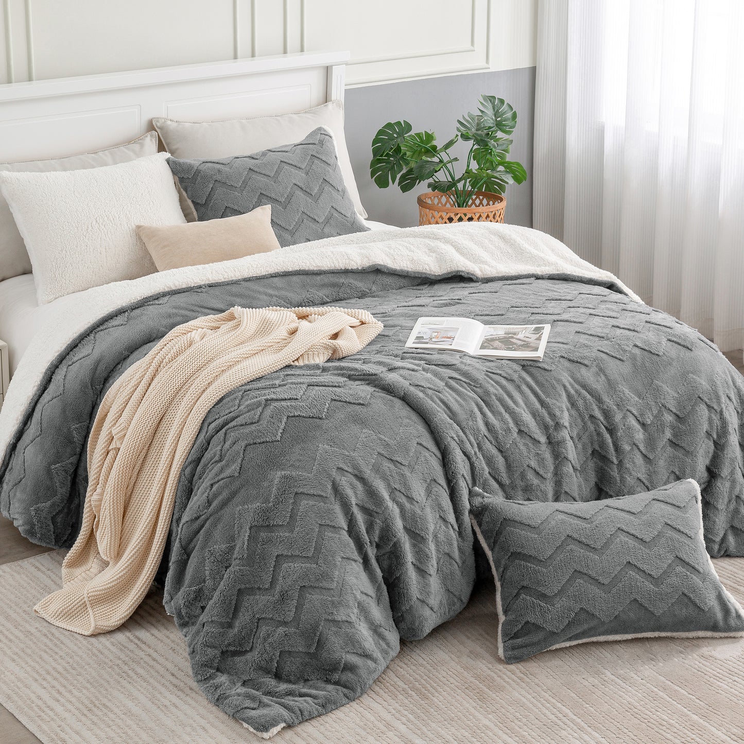 Fluffy Twin Comforter Set - Super Soft Sherpa Black Comforter for Twin Size Bed, Luxury Warm Bedding Set for Winter, Fuzzy Bed Set 2 piece