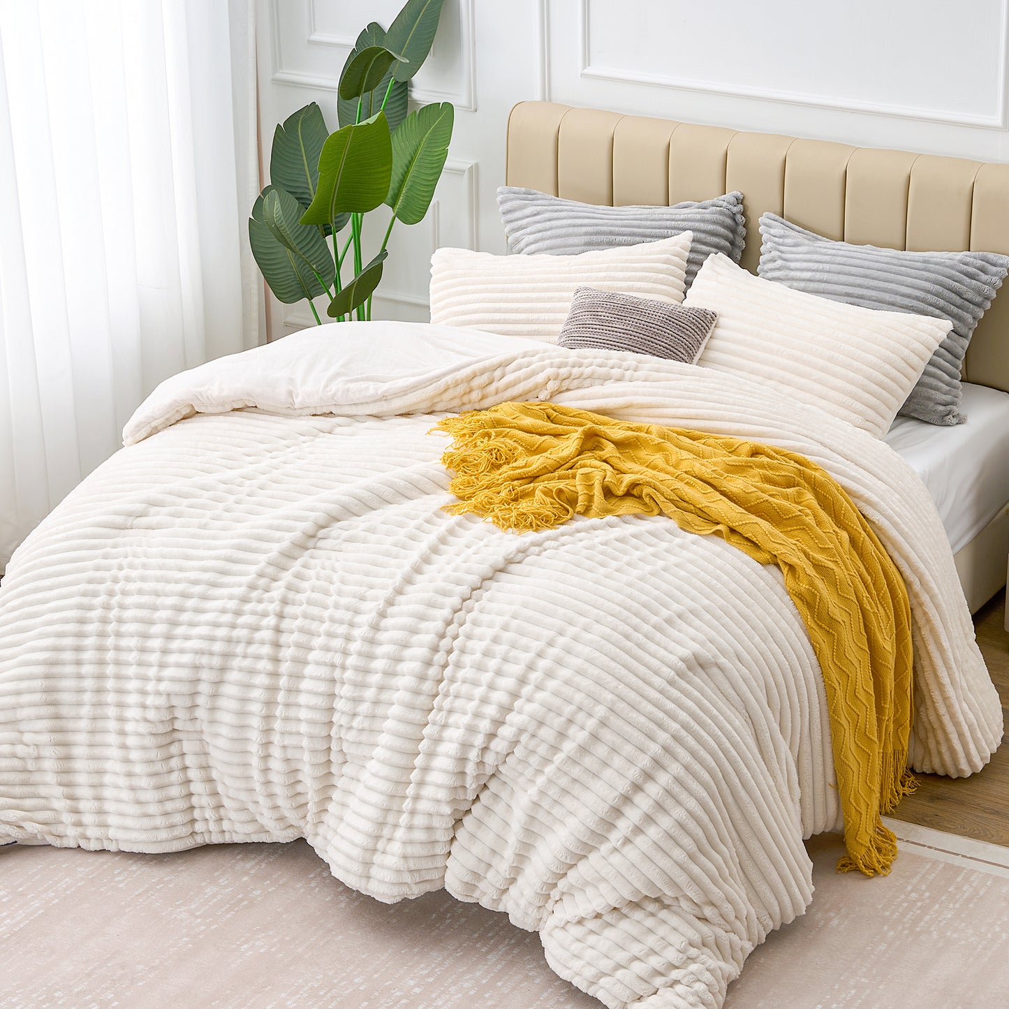 Fleece Comforter Set -Super Soft & Warm Fluffy Bedding, Luxury Fuzzy Heavy Bed Set for Winter