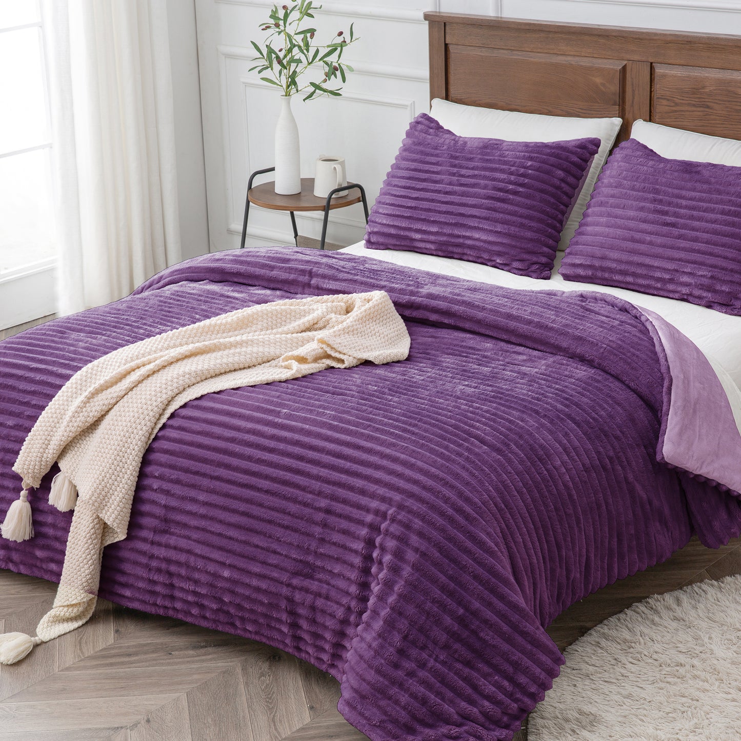 Fleece Comforter Set -Super Soft & Warm Fluffy Bedding, Luxury Fuzzy Heavy Bed Set for Winter