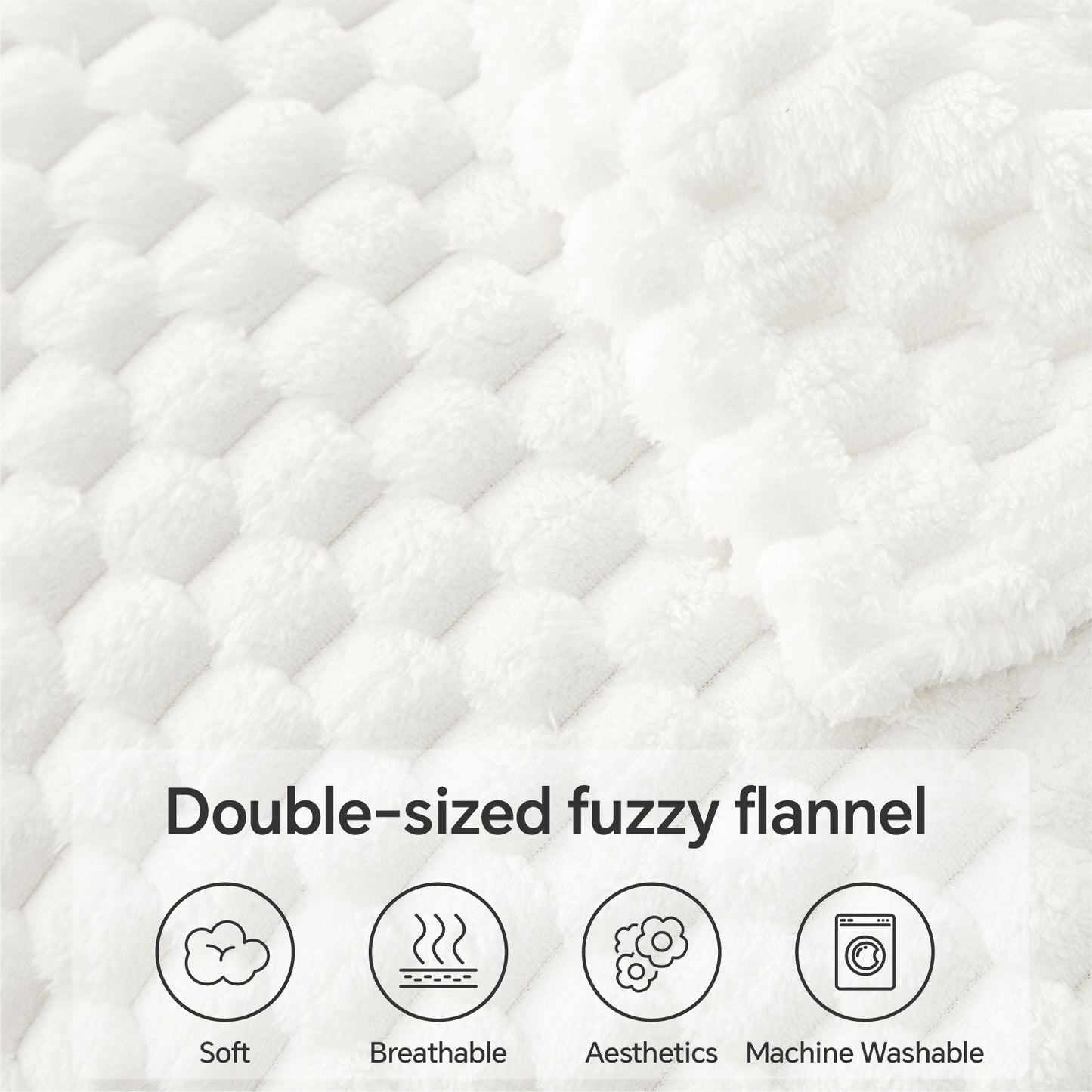 Fleece Blanket, Large Queen Blanket for Bed, 3D Jacquard Decorative White Fuzzy Blanket, Soft and Cozy Warm Plush Fluffy Blanket for Winter